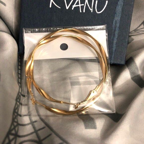 KVANU Pierced Twisted Hoops Gold Plated Sterling Silver NIB - Picture 2 of 5